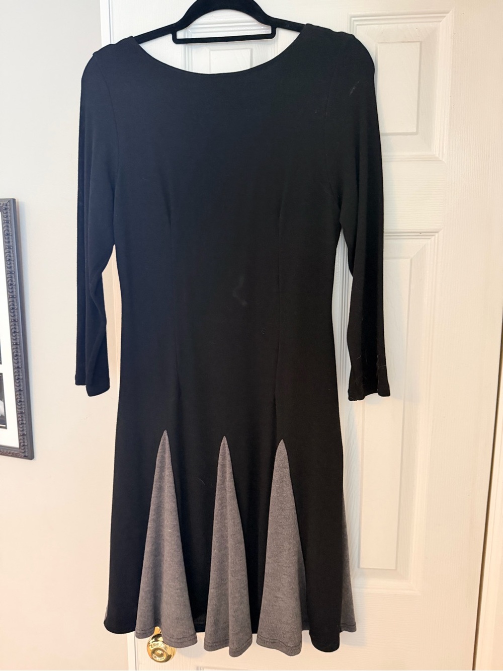 Lily Black Long-Sleeve Fit-and-Flare Dress with Gray Panels